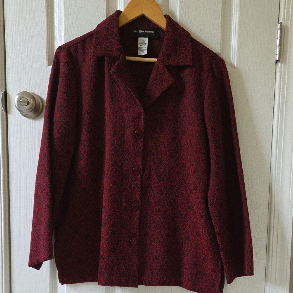 Chico's Red Notched Collar Long Sleeve Button Down Blazer